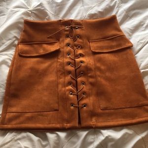 Suede lace up mini skirt